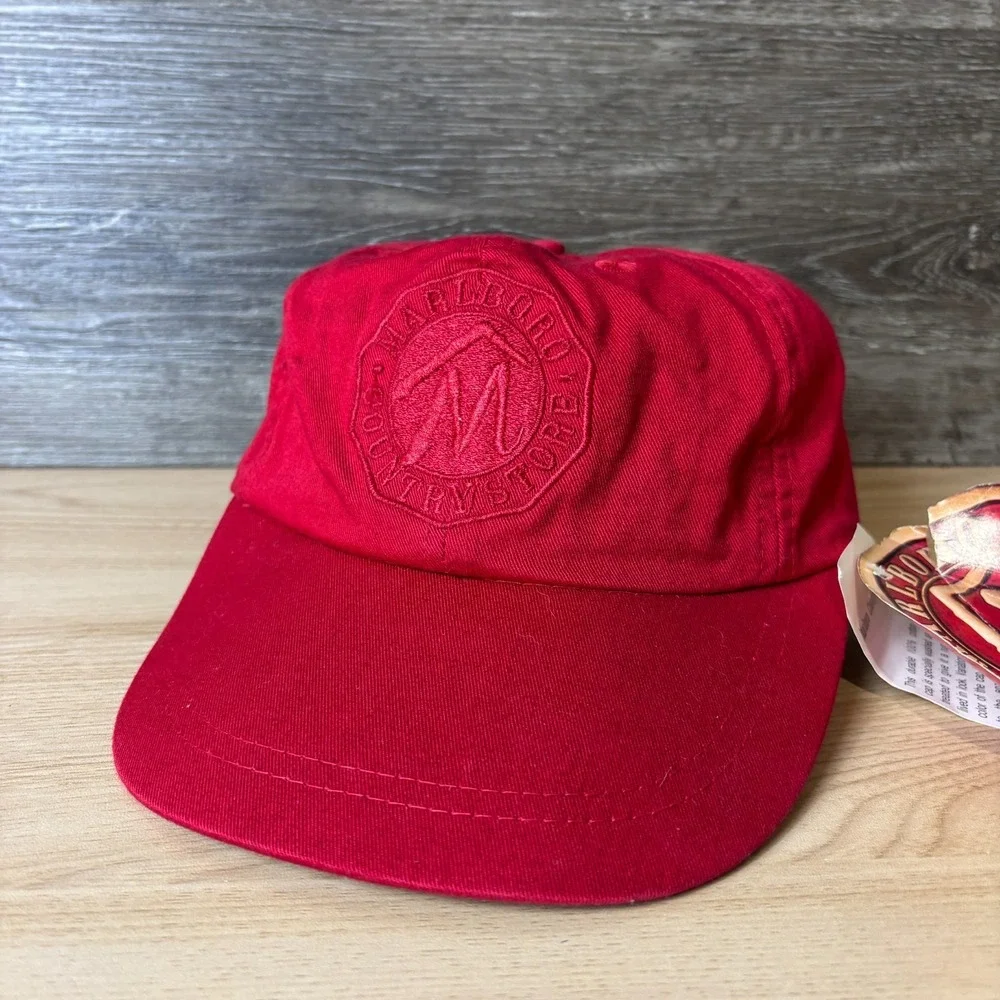 VINTAGE Marlboro Hat Cap Strap Back Red Country Store Cowboy Cigarette 90s NWT